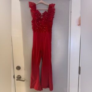 Lola + The Boys Red Ruffled Jumpsuit